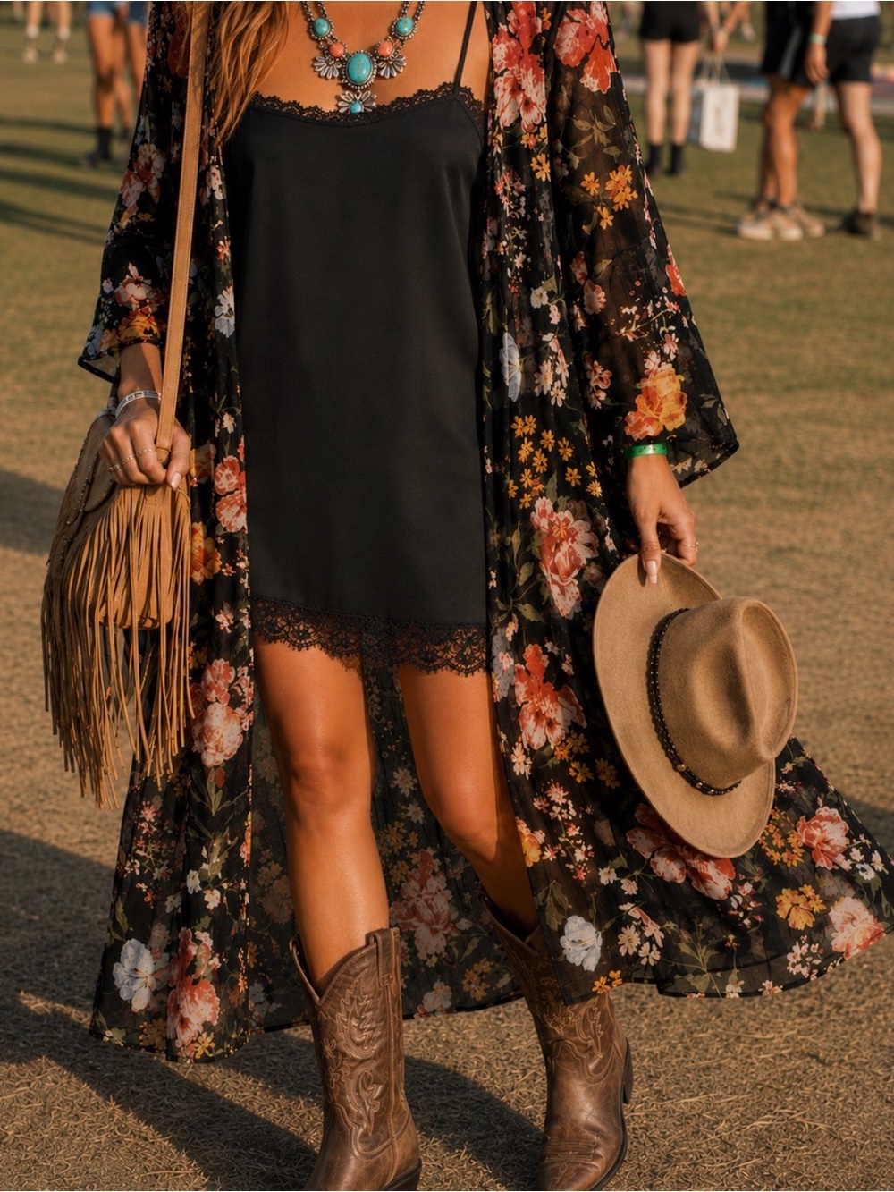 Grace & Lace sheer floral Florence Kimono flutter slv dressy/casual gold accent